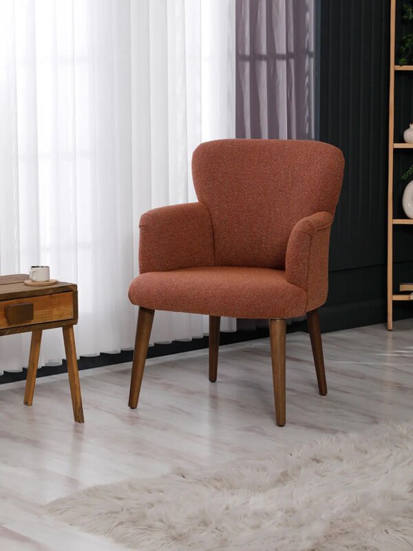 BERJER Koltuk-cafe-ofis-balkon-teras-bahçe- buklet kumaş-kahverengi ayak